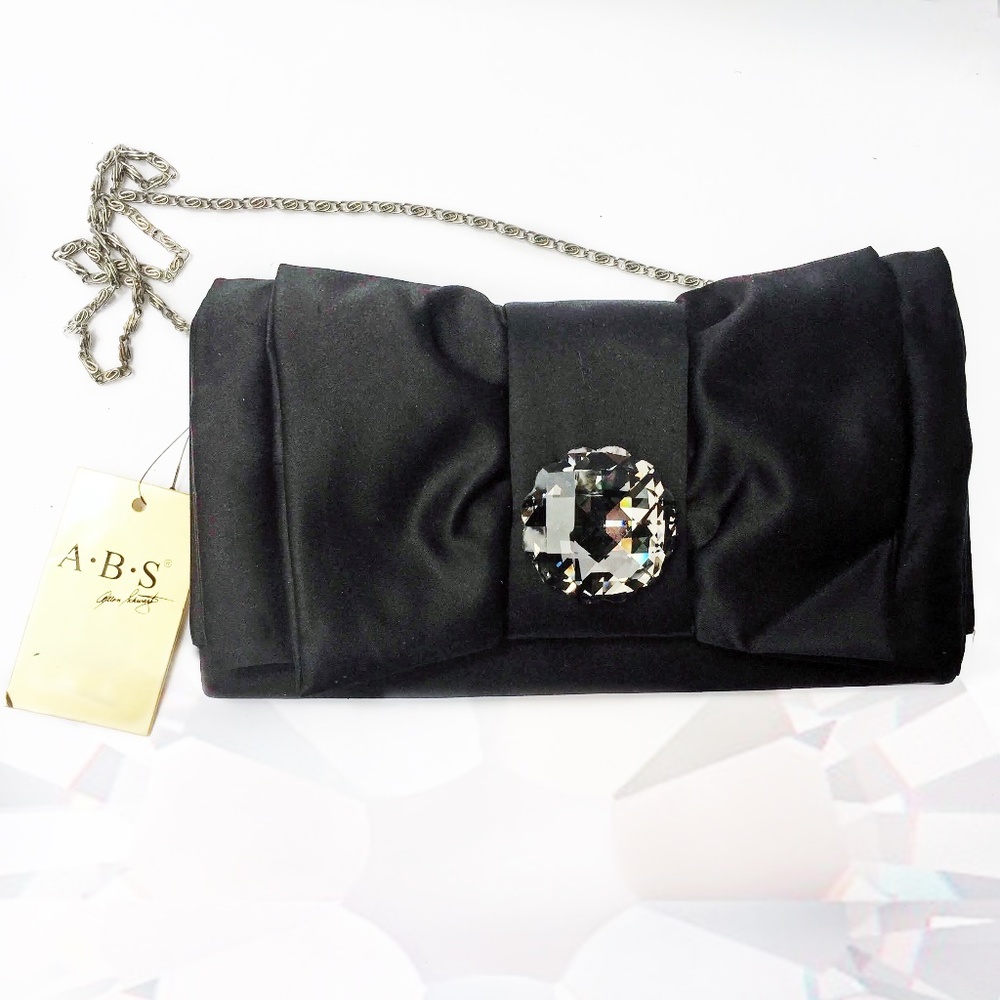 NWT Vintage ABS Black Satin Bow Evening Bag